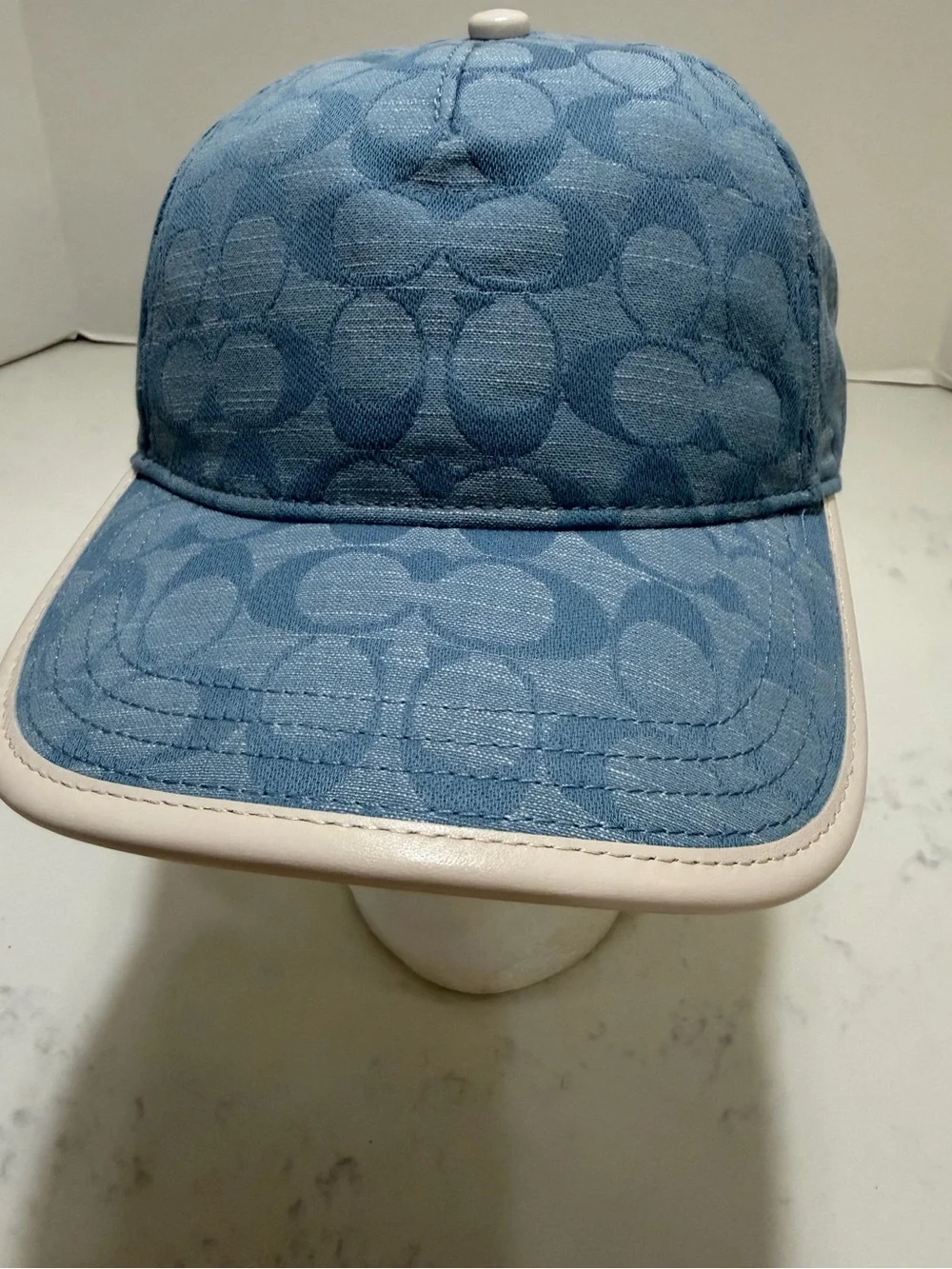 Coach Light Blue Signature Monogram Baseball Cap with White Trim